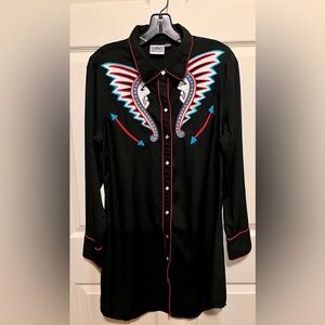 Cowgirl Justice Wo Sz L black western tunic/button down shirt dress.